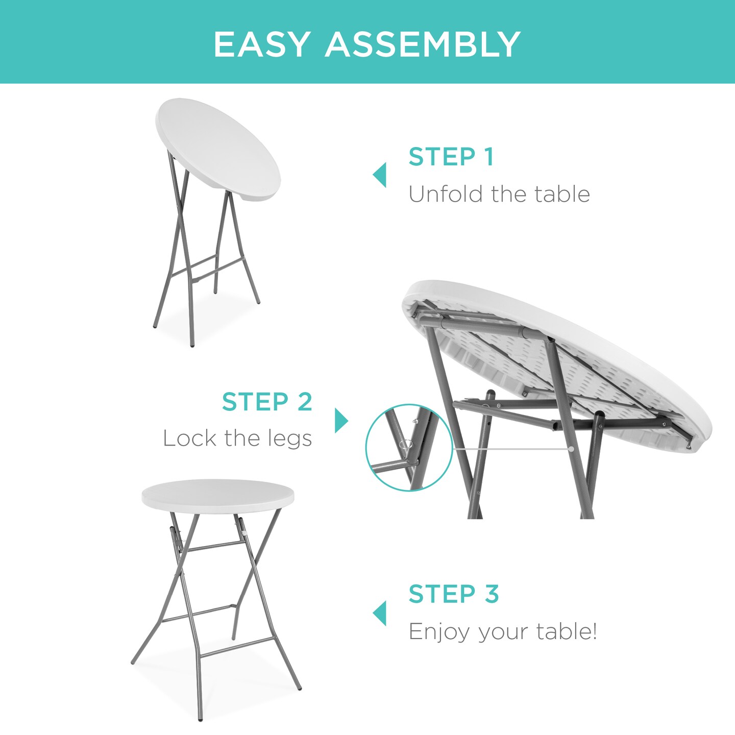 Best Choice Products 32in Bar Height Folding Table, Indoor Outdoor Accessory w/ Thick Table Top, 330lb Capacity