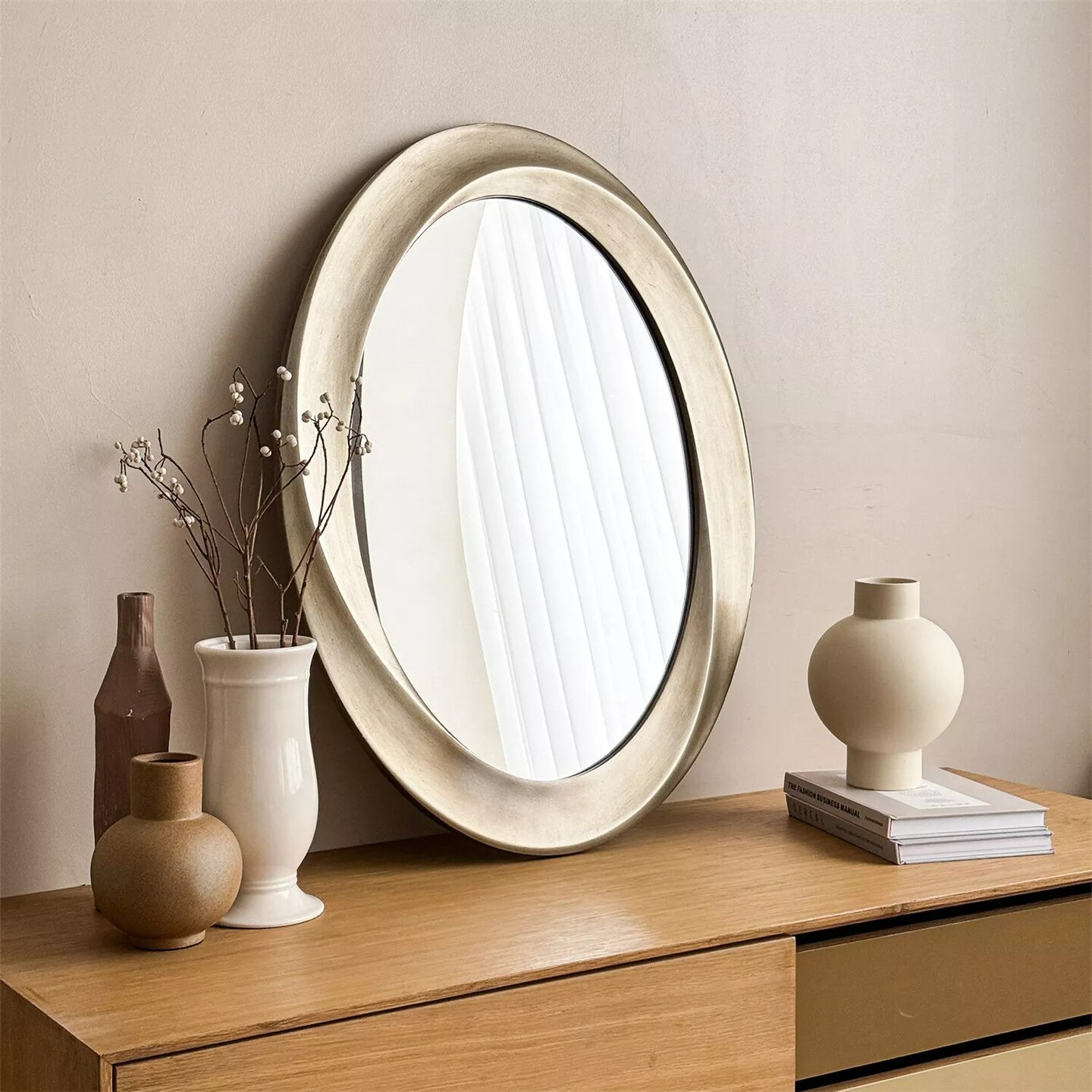 Oval Wall Art Mirror Baroque Gold Decorative Accent Mirror Living Room Bathroom