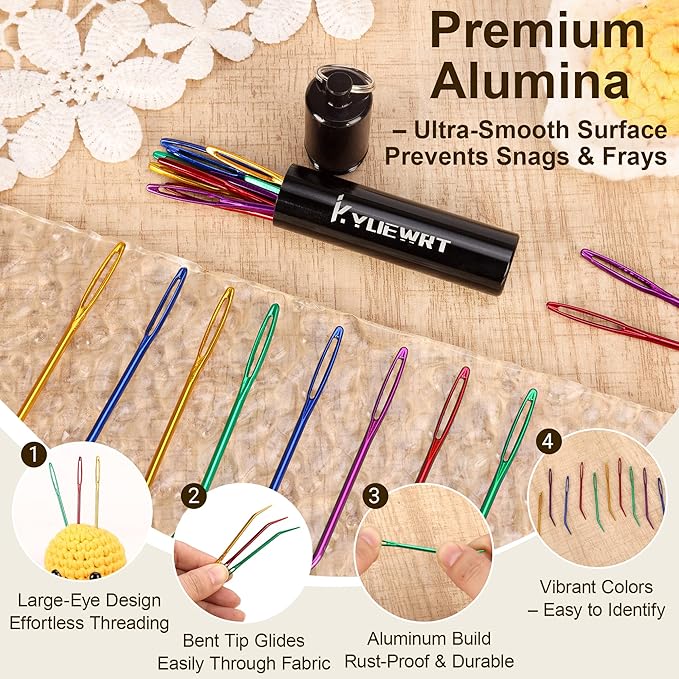 10Pcs Yarn Darning Tapestry Needle,Large Big Eye Weaving Needle Bent Needles with Aluminum Storage Tube