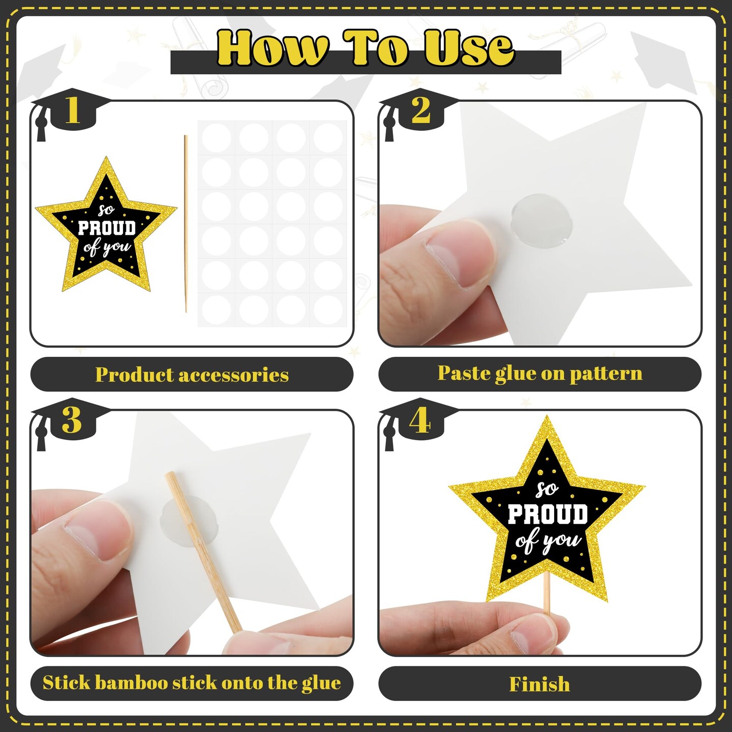 48 PCS Graduation Cupcake Toppers, 6 Styles Congrats Grad Cake Topper, Black and Gold Graduation Decorations 2026, Glittery Cap and Diploma Cake Picks for Grad Party Decor Supplies