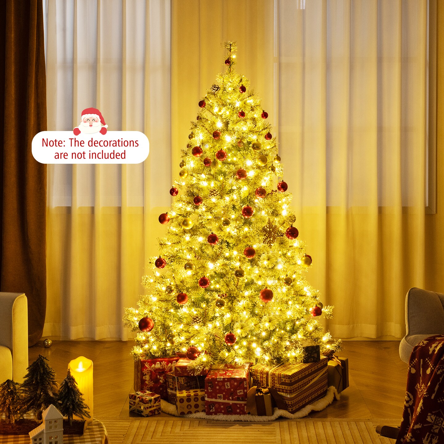 Artificial Christmas Tree Pre-Lit Hinged Holiday Tree with 360° Quick Power Connector