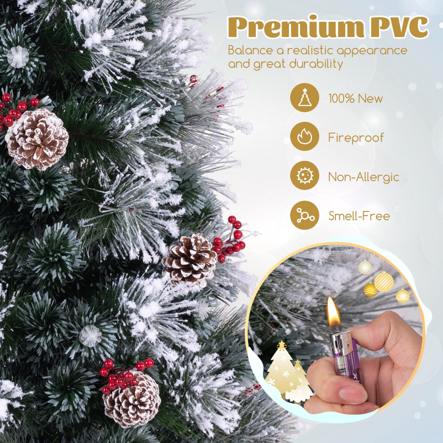 Flocked Christmas Tree with 8 Lighting Modes