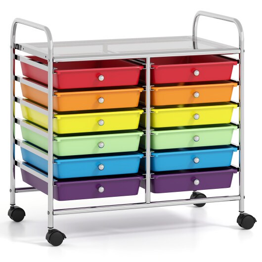 12 Removable Drawers Rolling Storage Cart with 4 Universal Wheels and Metal Frame