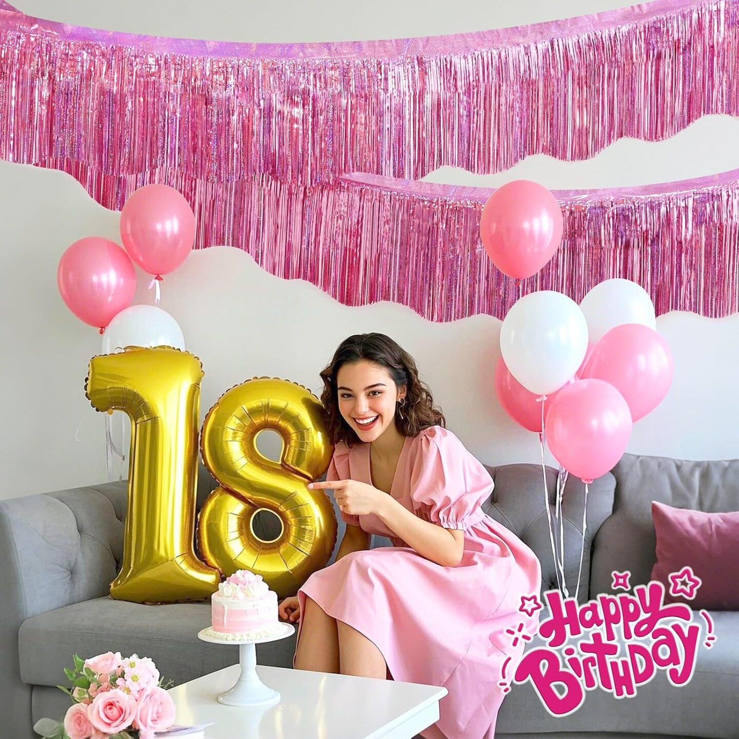 6 Pack Pink Foil Fringe Garland Birthday Party Decorations, 59Ft Metallic Tinsel Streamers Banner, Glitter Photo Booth Prop Table Skirt for Wedding Parade Float Gender Reveal Party Decor