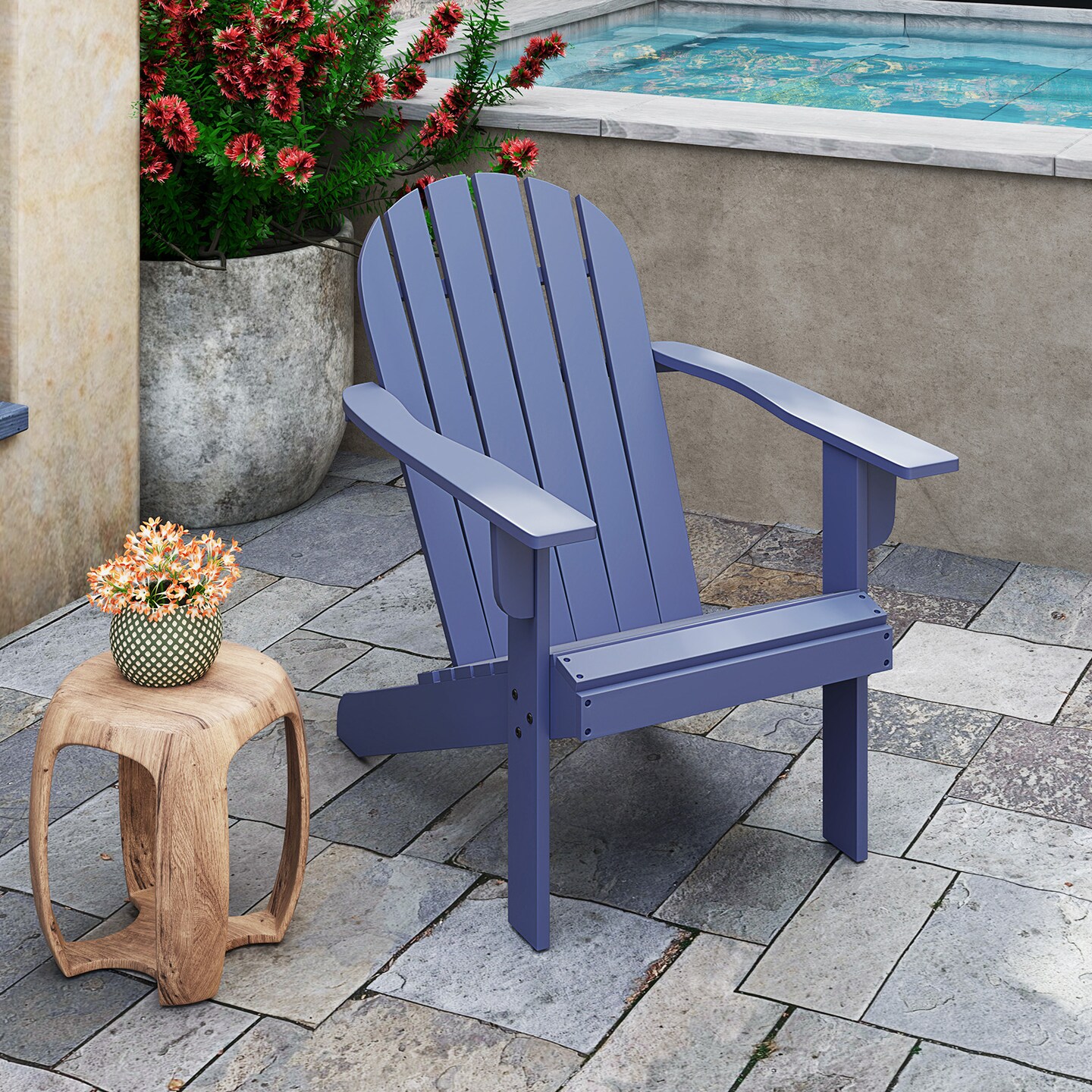 Acacia Wood Lounge Patio Adirondack Chair with Slatted Seat and High Inclined Backrest