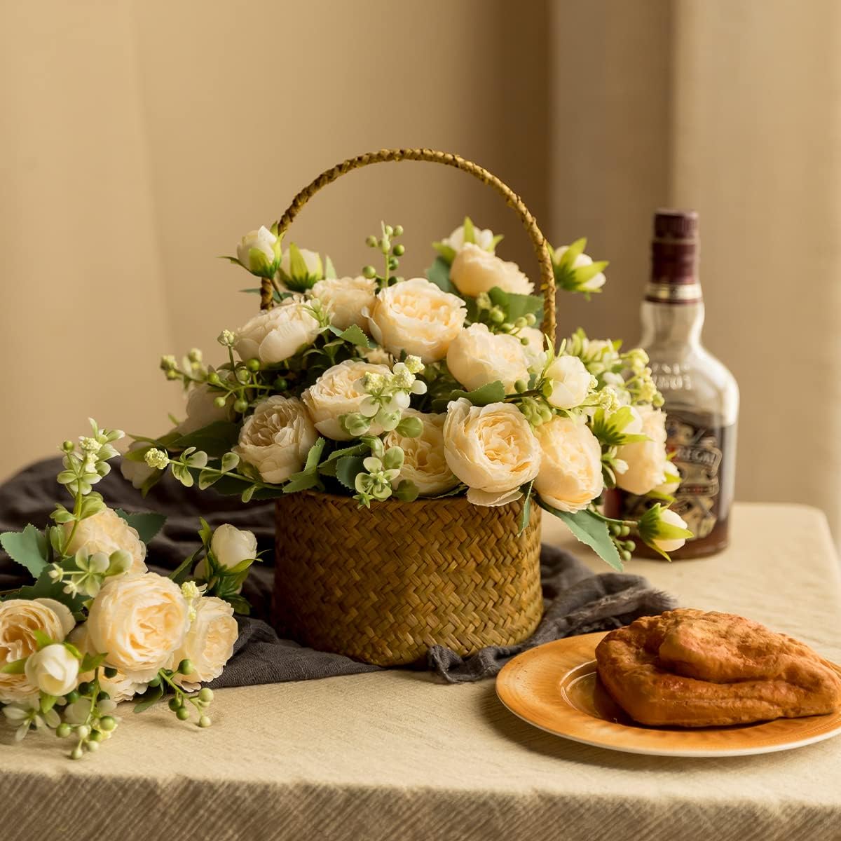 Artificial Flowers Champagne Flowers Silk Peonies Bouquets for Wedding Party Table Centerpieces Floral