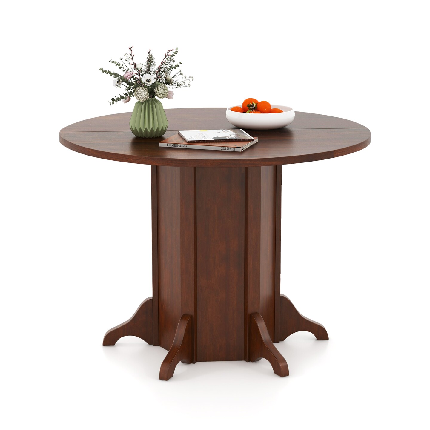 Round Dining Table with Pedestal Base for 4-6 People-Walnut - Walnut