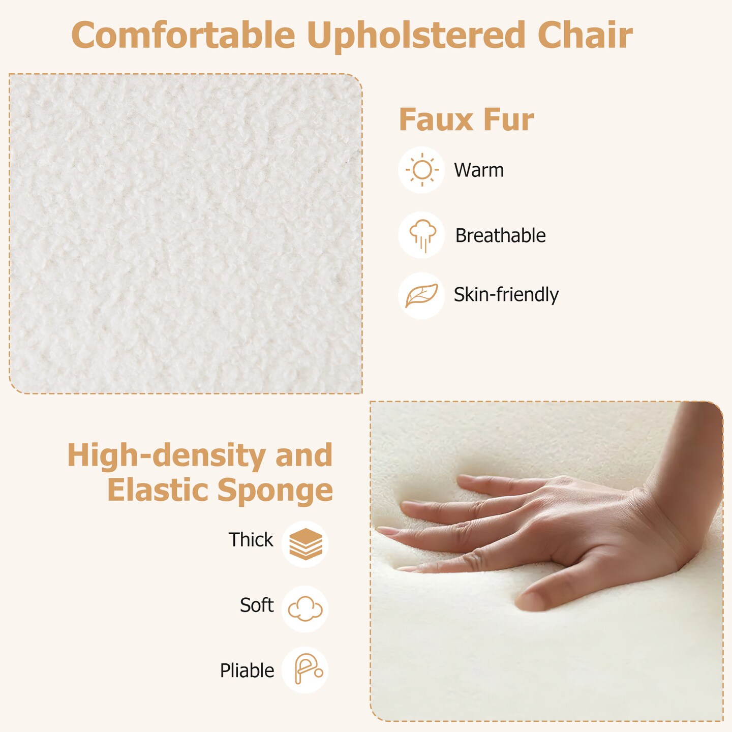 Armless Office Desk Cross Legged Office Chair with Adjustable Height-White