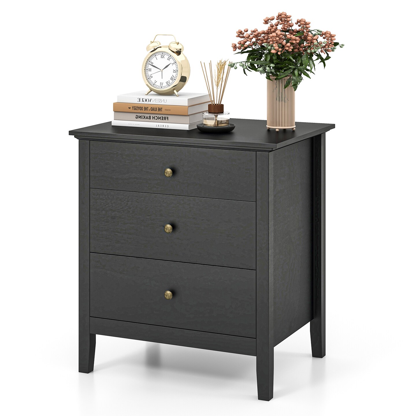 Nightstand Beside End Side Table Organizer with 3 Drawers