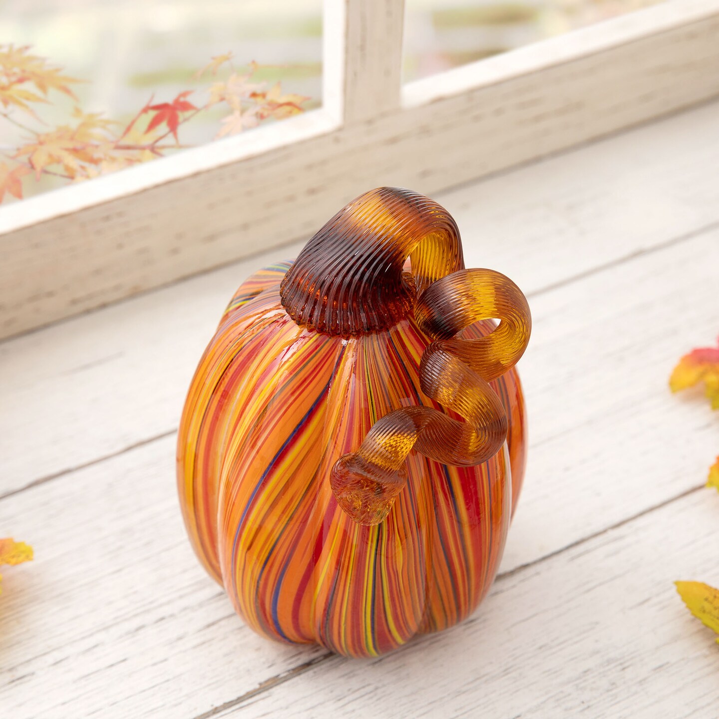 Multi Striped Glass Pumpkin &#x26; Gourd