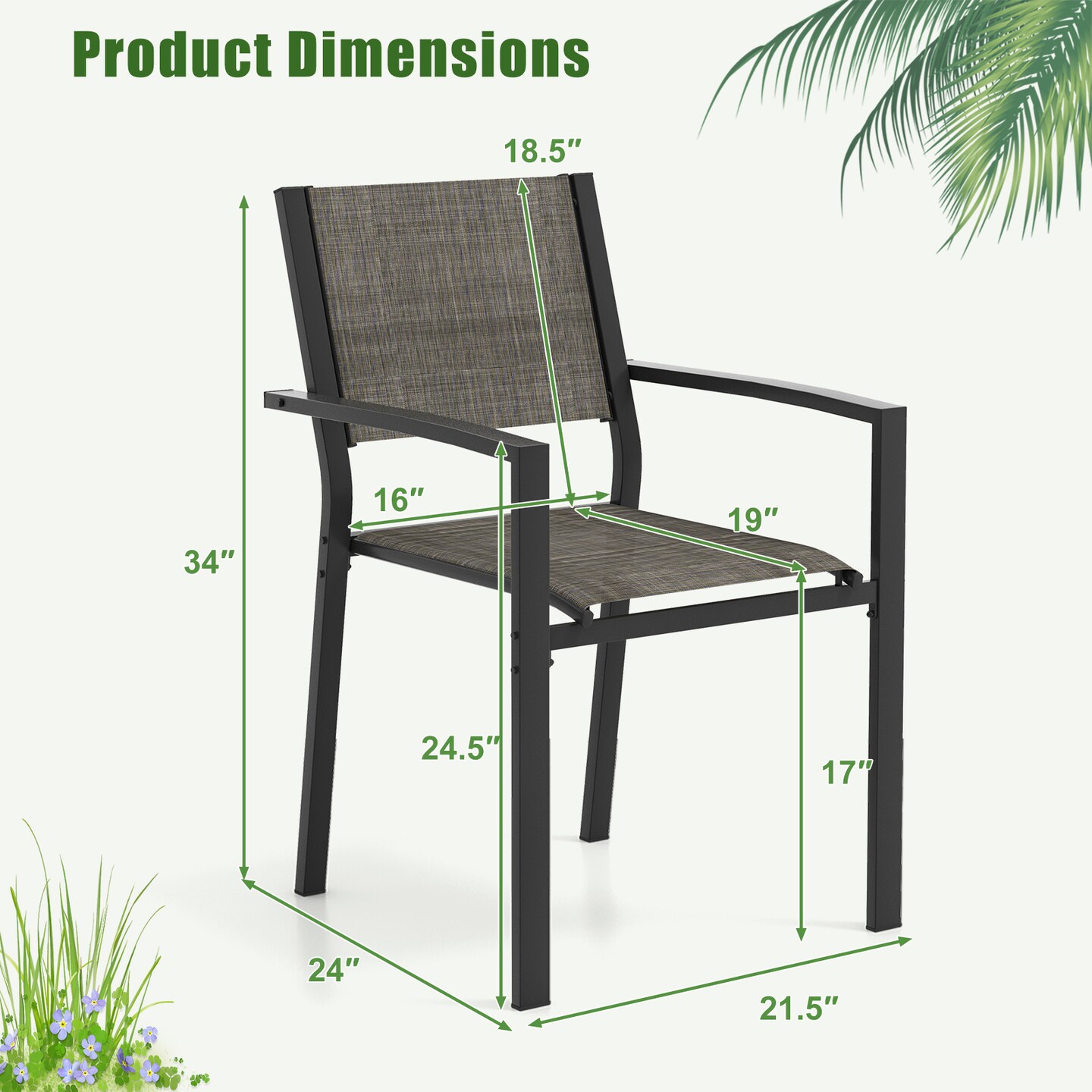 Set of 6 Stackable Patio Chair with Breathable Fabric Seat - 24&#x22; x 21.5&#x22; x 34&#x22; (L x W x H)