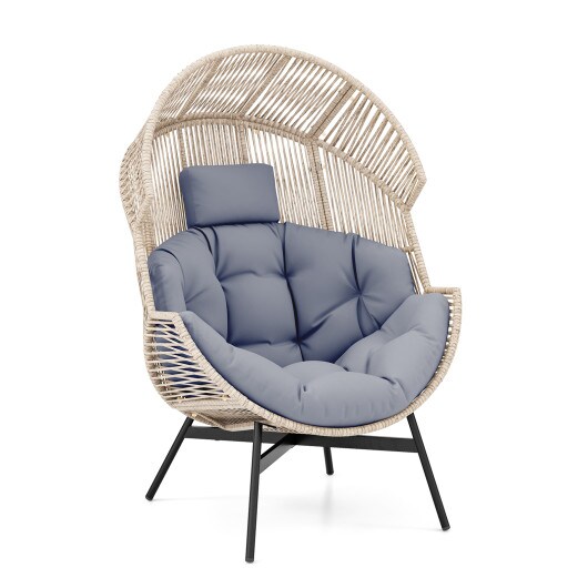 Wicker Oversized Egg Style Chair with Cushions and Headrest