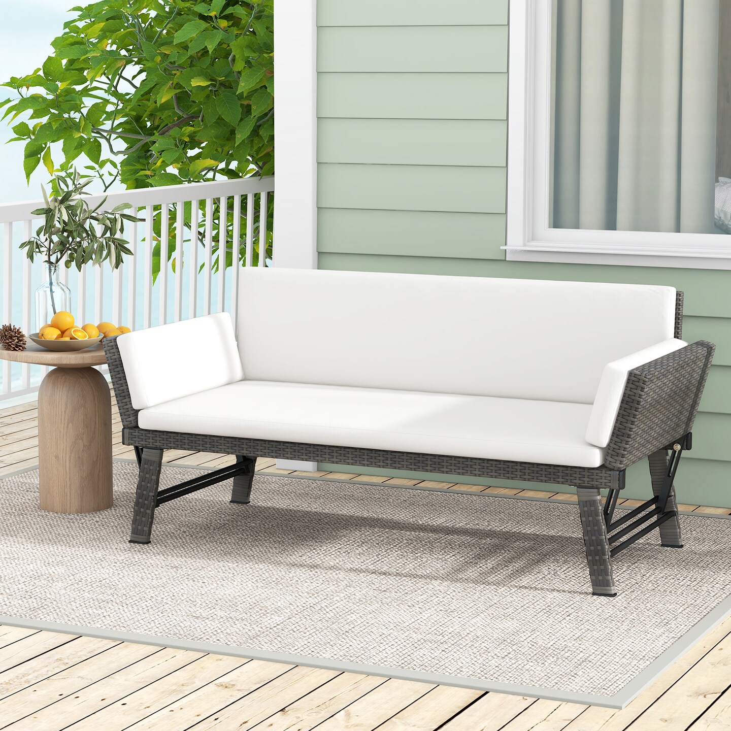 Outdoor Convertible Sofa Daybed with Adjustable Armrests for Balcony