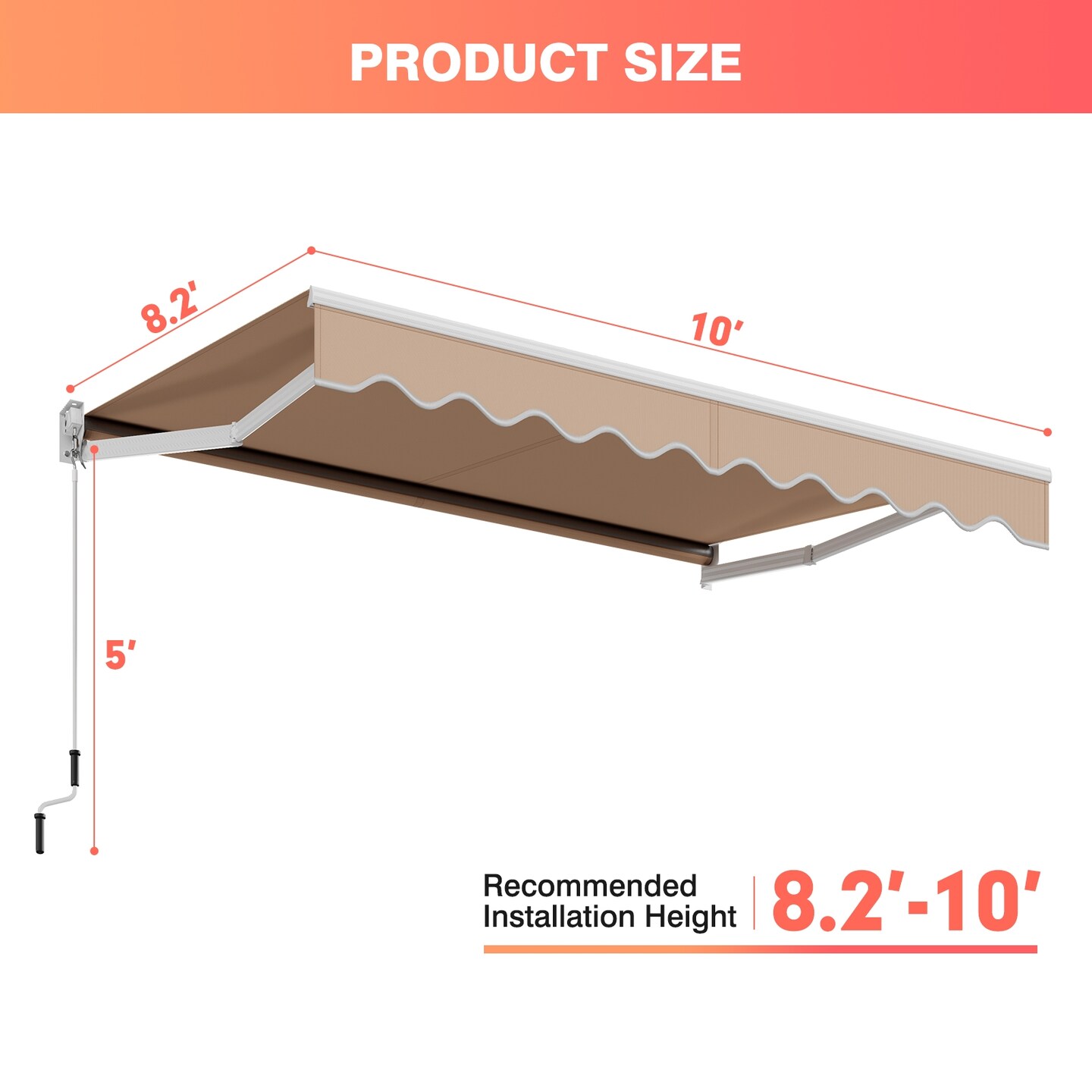 10 x 8.2 Feet Retractable Awning with Easy Opening Manual Crank Handle
