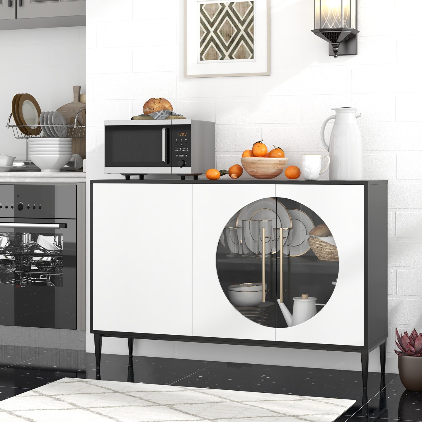 Slickblue Sideboard Cabinet with Tempered Glass Door for Living &#x26; Dining Room Kitchen-White