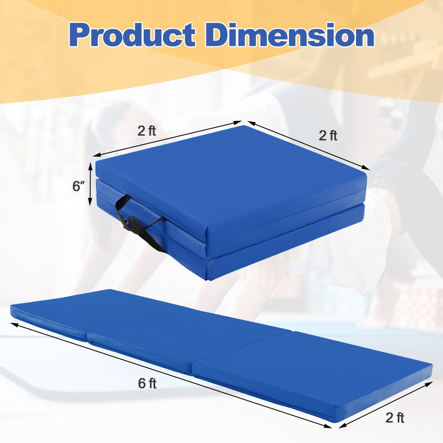 Tri-Fold Gym Mat with Handles and Removable Zippered Cover
