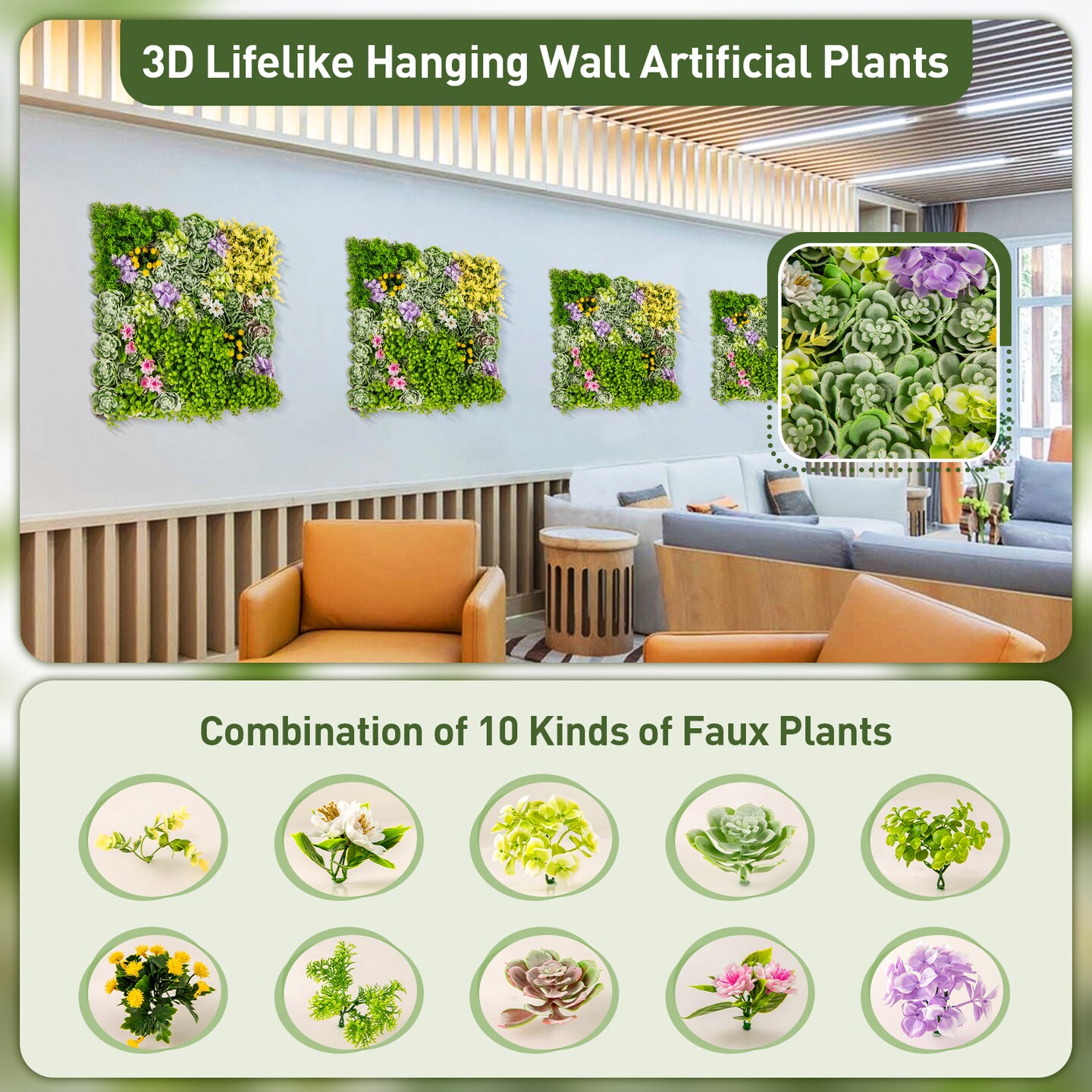 20&#x22; x 20&#x22; 3D Hanging Succulents with 10 Types of Mixed Faux Plants for Balcony Home - 20&#x22; x 20&#x22; (L x W)