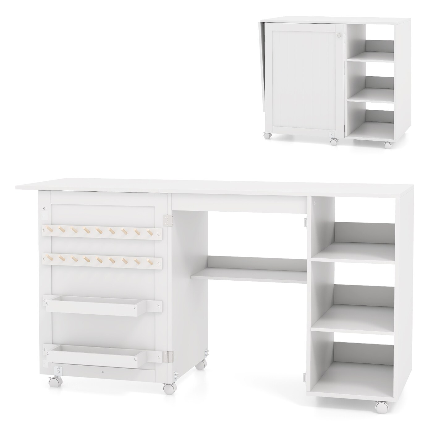 Multifunctional Folding Sewing Machine Craft Station with Storage Shelves for Easy Organization