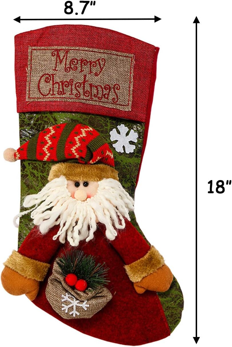 3PCS 18&#x22; Christmas Stocking Classic Large Stockings Santa, Snowman, Reindeer Xmas Character for Family Holiday Christmas Party Decorations