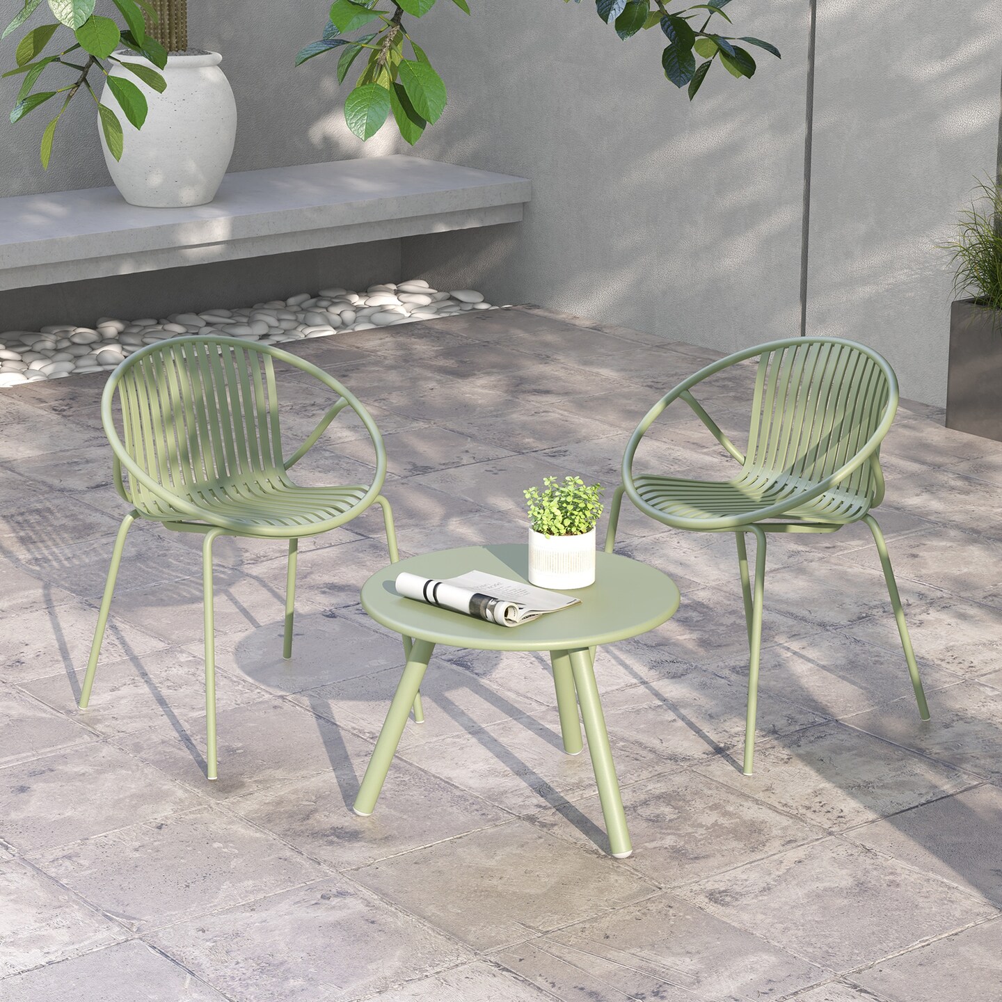 Durable All-Weather Patio Set with Round Coffee Table & Two Chairs