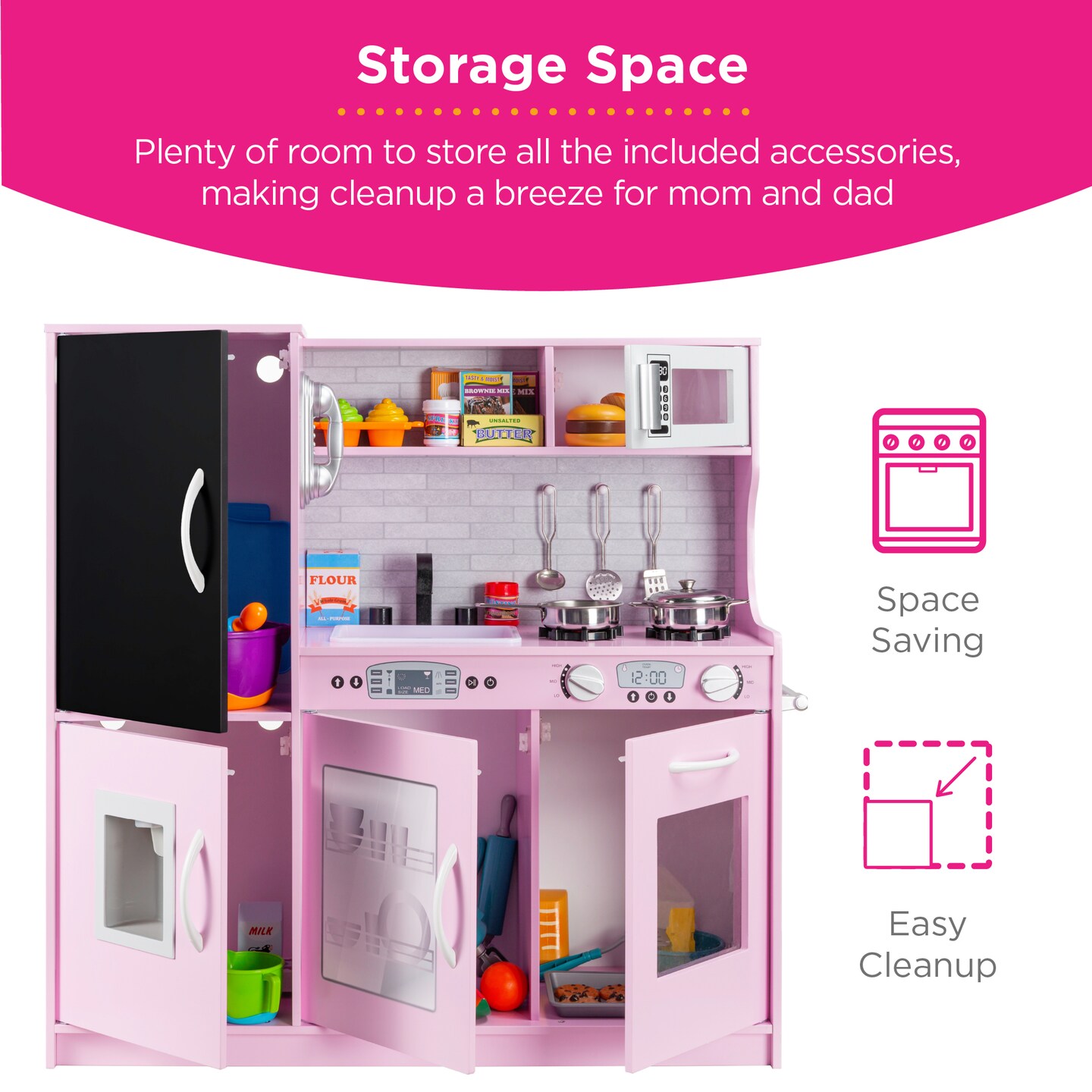 Best Choice Products Pretend Play Kitchen Wooden Toy Set for Kids w/ Telephone, Utensils, Oven, Microwave