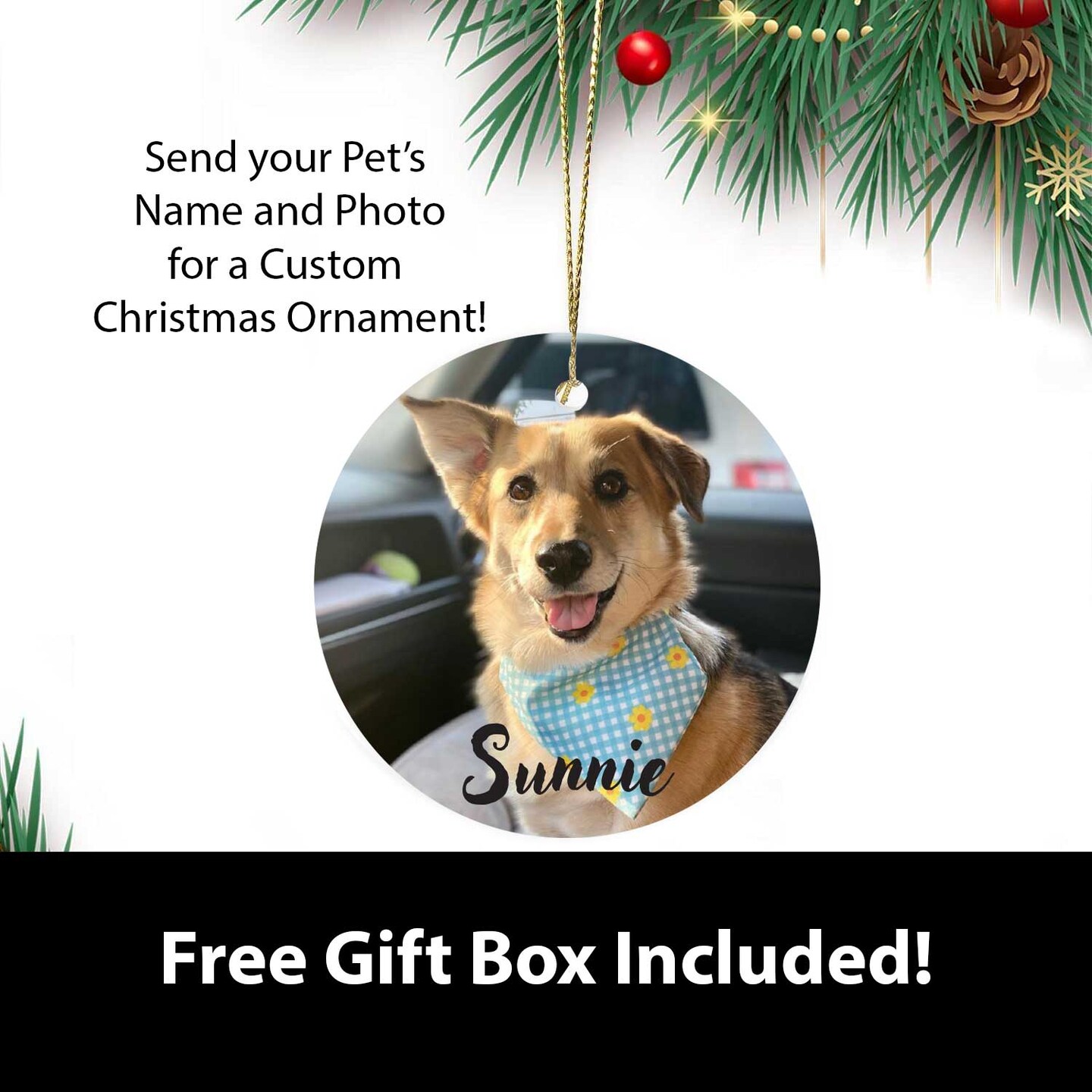 Personalized Pet Ornament with Photo and Name - Custom Dog or Cat ...