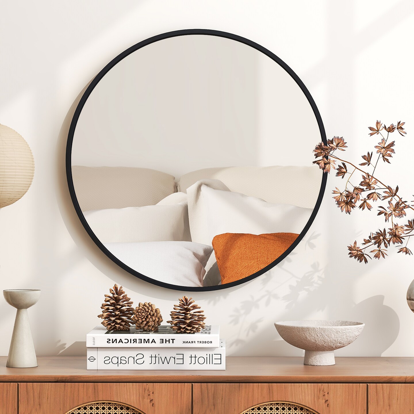 24 Inch Black Circle Bathroom Mirror