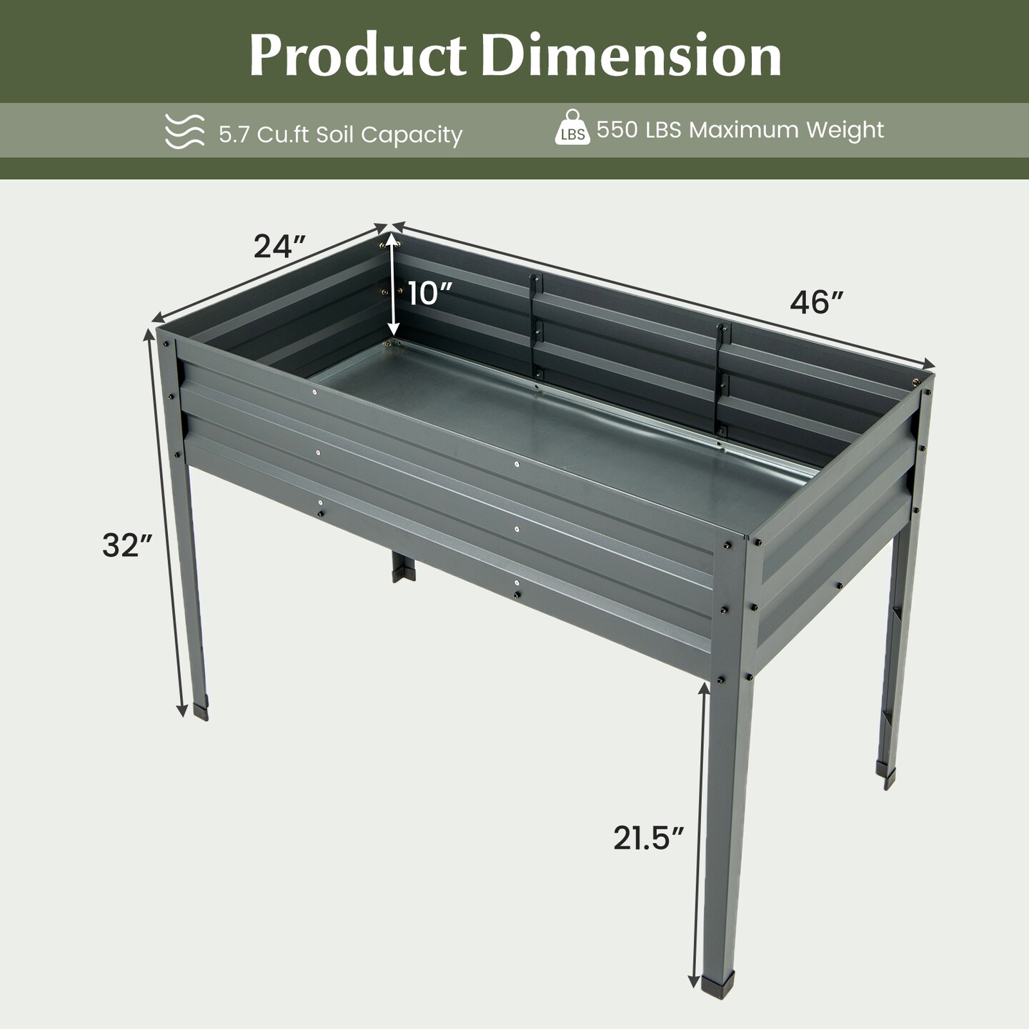 Galvanized Raised Garden Bed Elevated Planter Box with Legs and Drainage Hole
