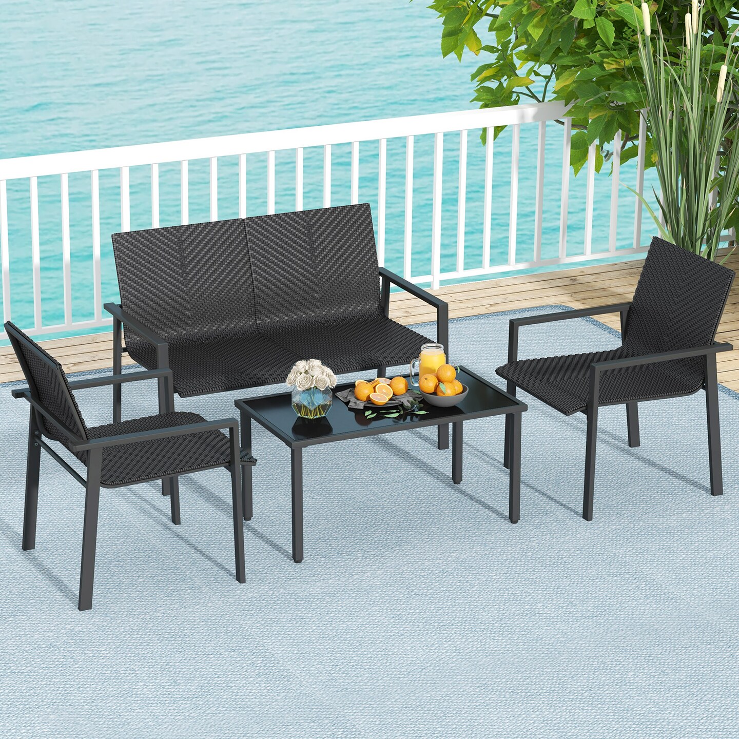 4 Pieces Patio Furniture Set with Heavy Duty Galvanized Metal Frame