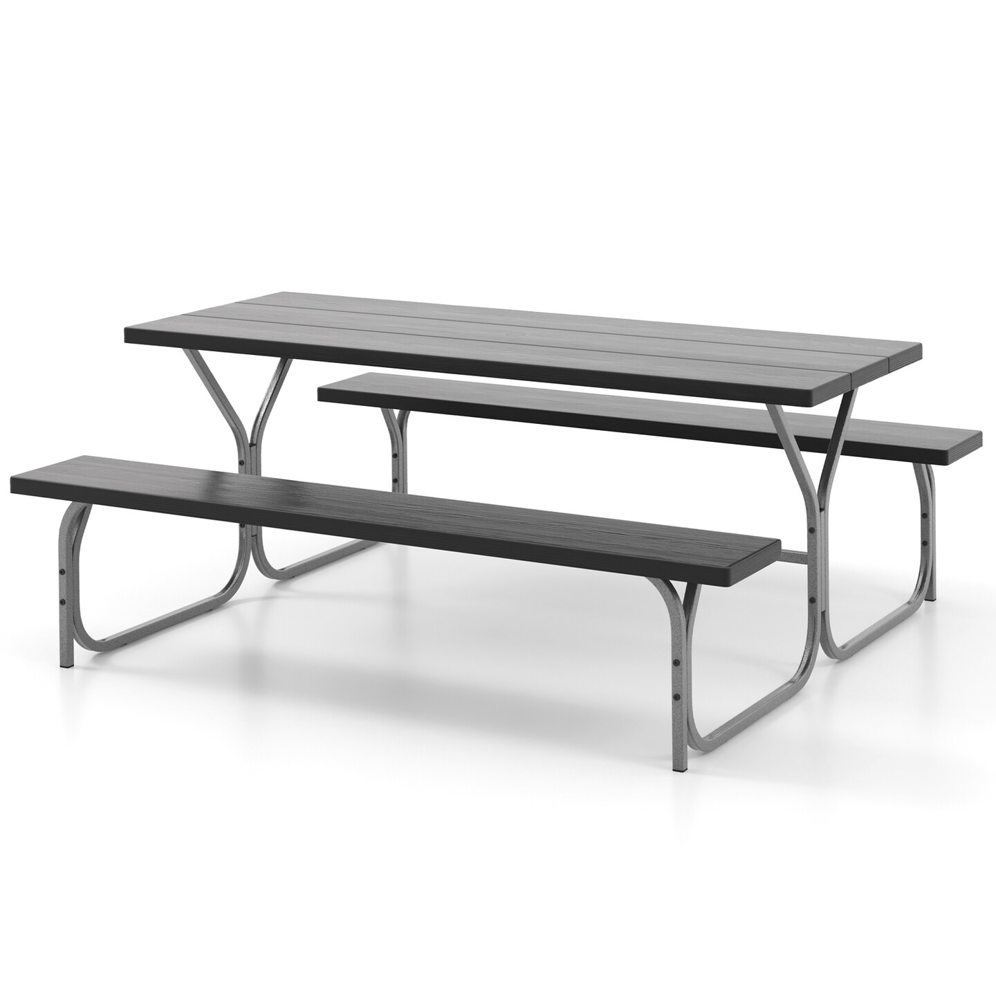 6 FT Picnic Table Bench Set Dining Table and 2 Benches with Metal Frame and HDPE Tabletop