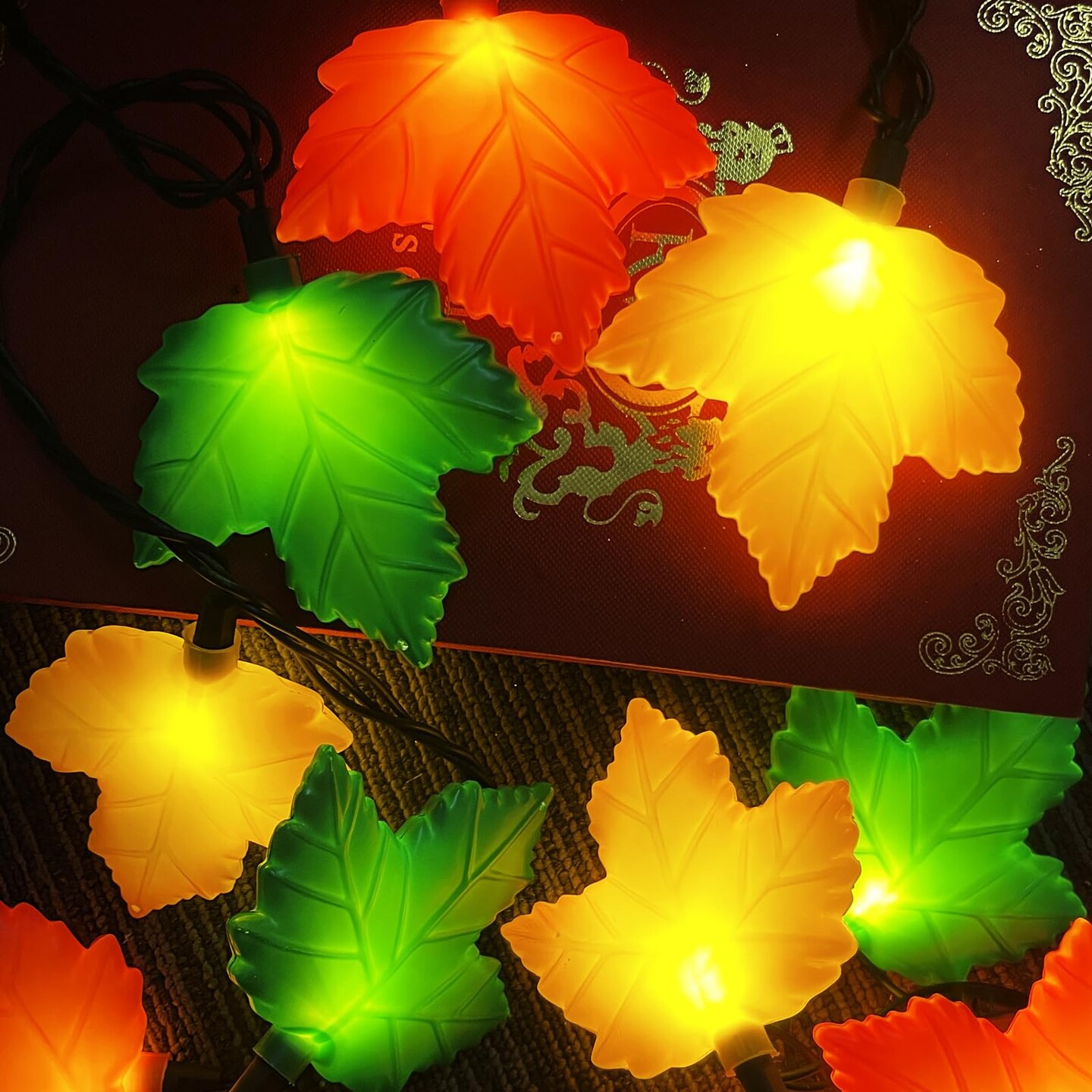 Fall Decorations Maple Leaf Lights, 8.5Ft Thanksgiving Decorations String Lights Outdoor with 10 LED Multicolor Maple Leaves Light, Plug in Fall Leaf Fairy Lights for Home Garland Window Harvest Party