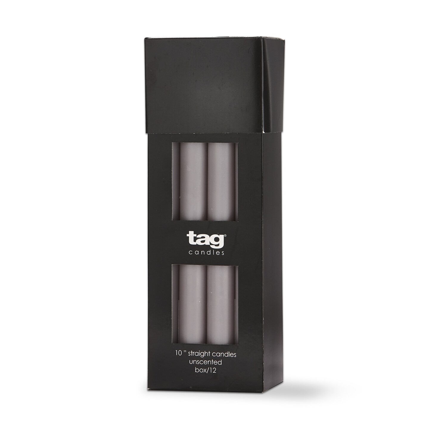 Color Studio 10&#x22; Straight Taper Unscented Smokeless Paraffin Wax Candle Grey, Burn Time 10 hrs. Set 12
