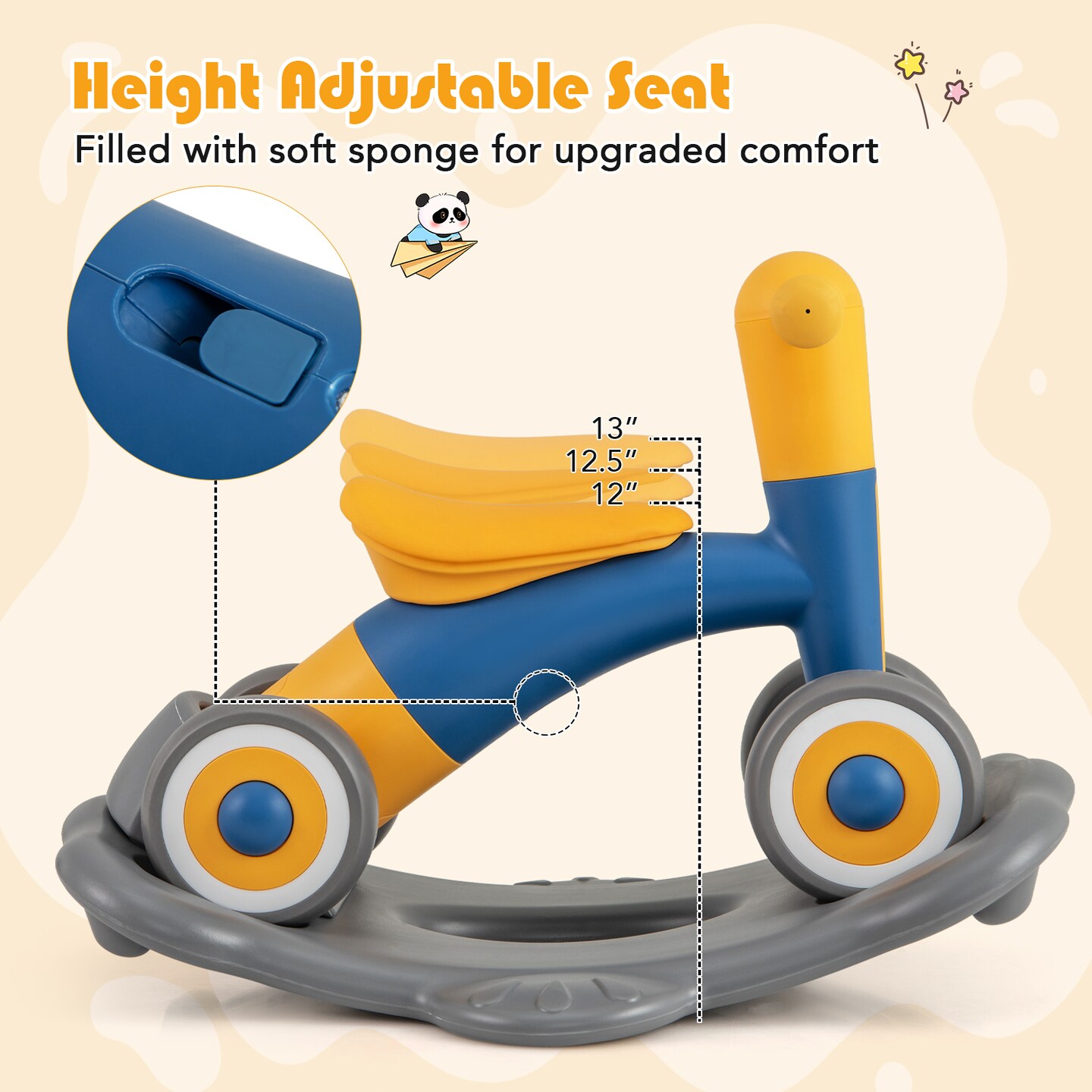 3-in-1 Kids Rocking Horse with Balance Board and Removable Seat - 16 L x 24 W x 18.5 H