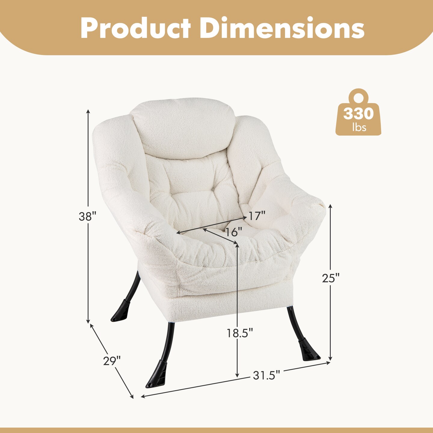 Comfy Sherpa Accent Chair with Head Pillow for Living Room or Bedroom