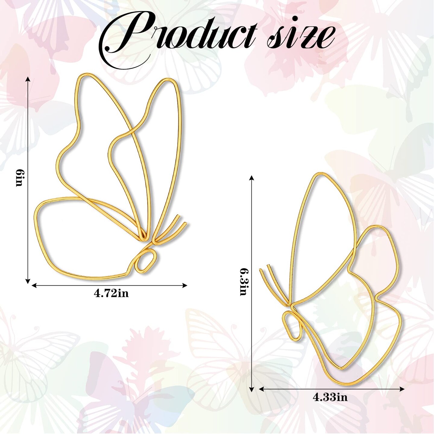 Hotop 6 Pieces Metal Butterfly Wall Decor Metal Wall Art Heart Hanging Decorations Wire Flowers Decor Wall Decals for Kitchen Bathroom Indoor Outdoor Wedding Birthday Party (Gold,Butterfly)