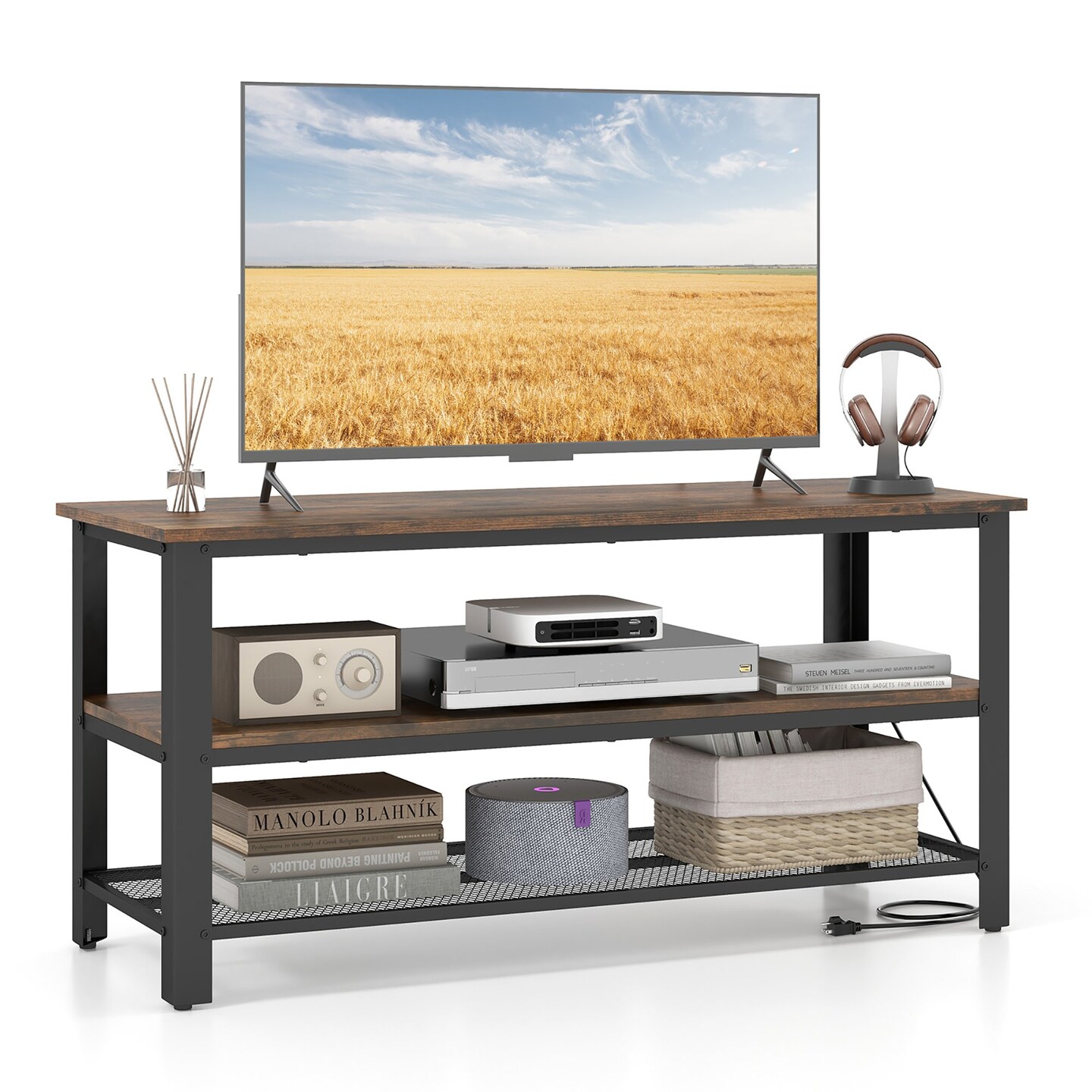 Tv Stand For Tvs Up To 50 Inches 3-Tier Entertainment Center