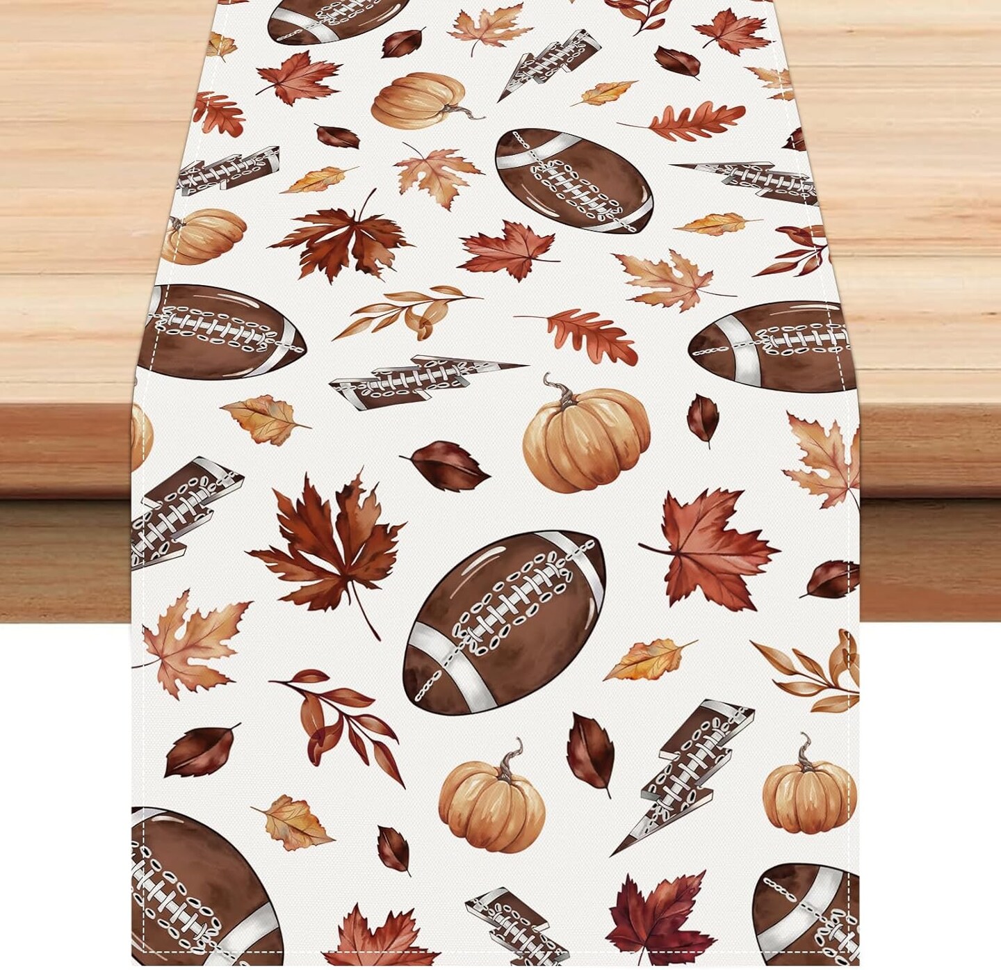 Fall Football Table Runner 13x72 Inch Rugby Pumpkin Maple Leaf (Fall Football)