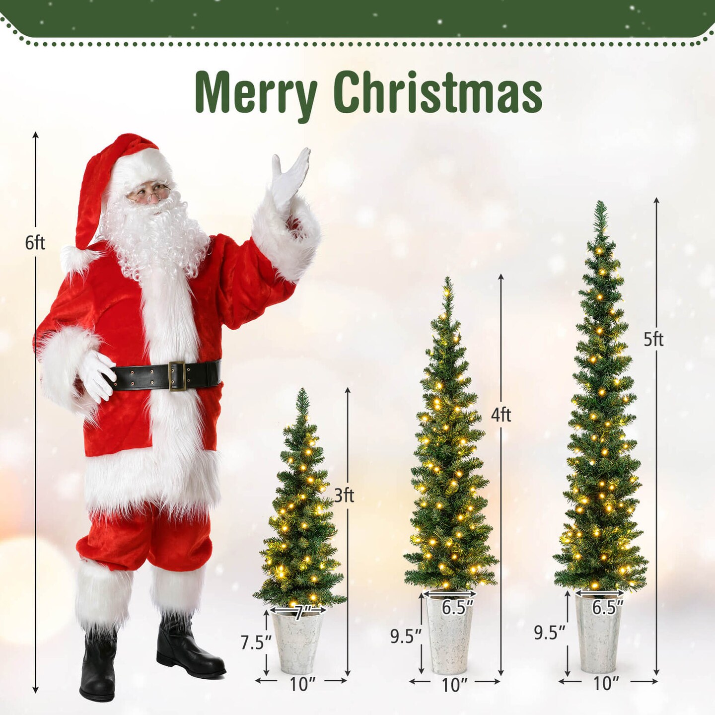 Costway Set of 3 Pre-Lit Artificial Christmas Trees with 423 Branch Tips 3, 4, 5 FT