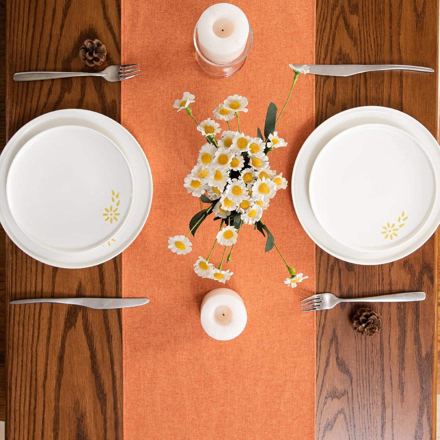 Table Runner 13 x 72 Inches Long, Cotton Linen Farmhouse style - (Fall-Orange, 13&#x201D; x 72&#x201D;)