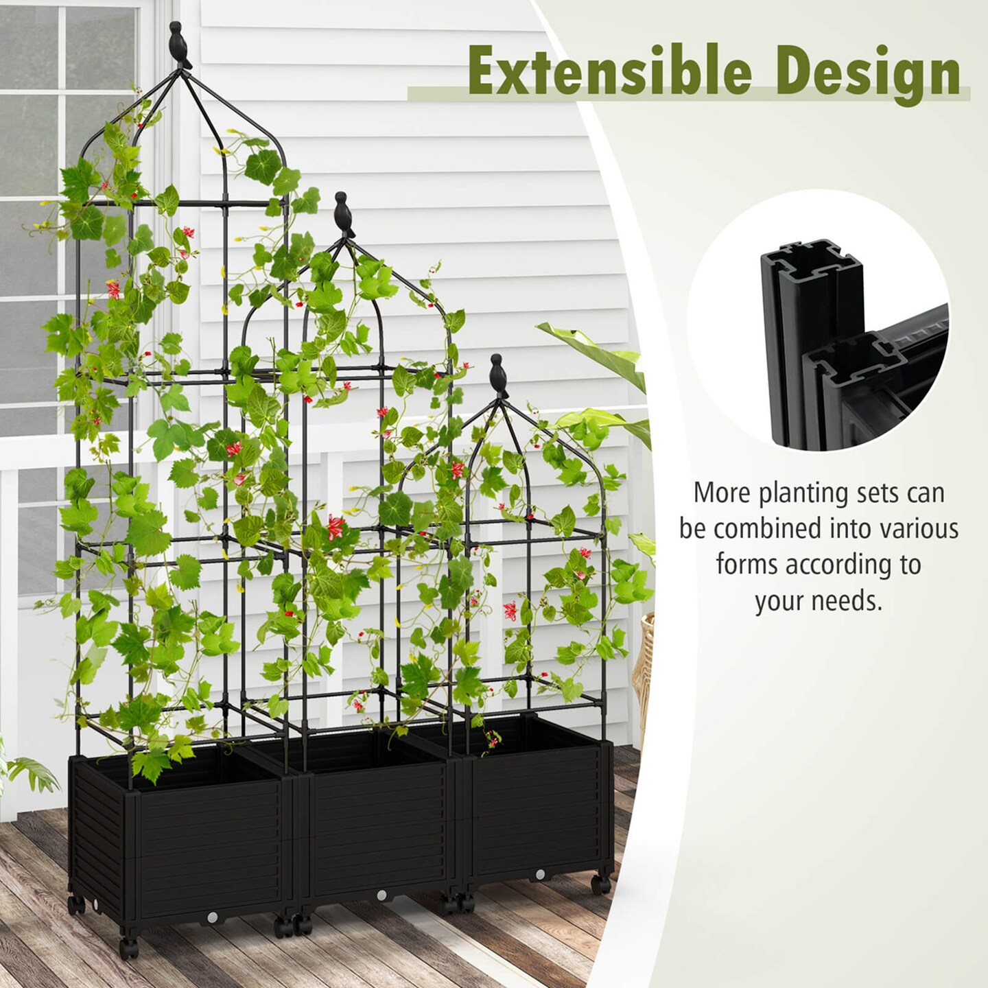 Costway 1/2 PCS Raised Garden Bed Tomato Cage Planter Box with PE-Coated Metal Trelli Wheels
