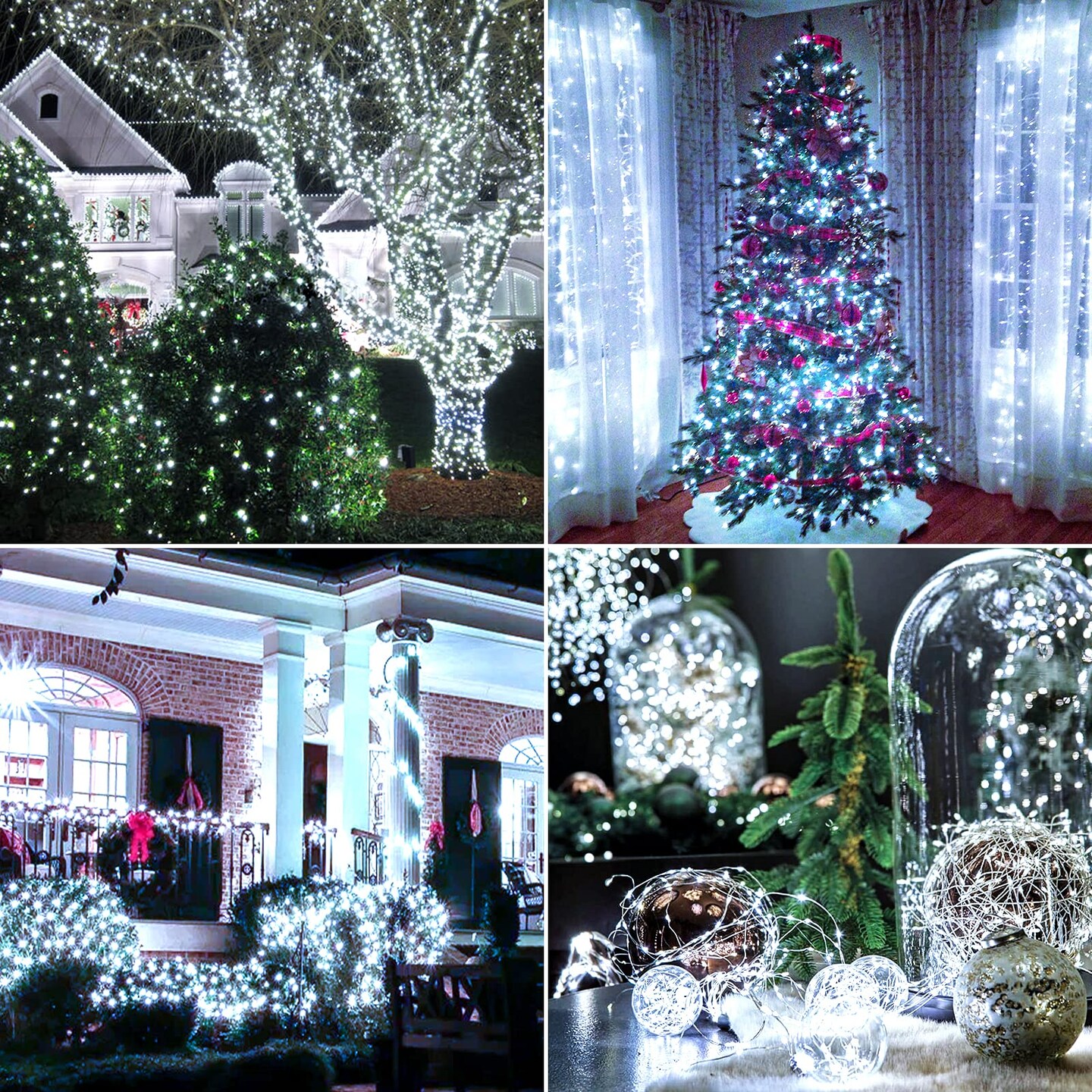 Extra-Long 288FT 800LED Solar Fairy String Lights, 4-Pack 72FT 200 LED Outdoor Twinkle Lights Waterproof 8 Lighting Modes Cool White Silver Wire Lights for Deck Backyard Tree Garden Fence Pool Party