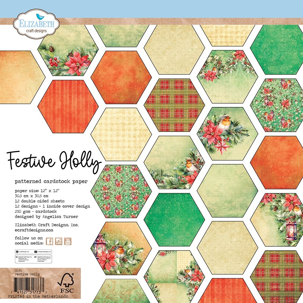 Elizabeth Crafts Double-Sided Cardstock Pack 12&#x22;X12&#x22;-Festive Holly