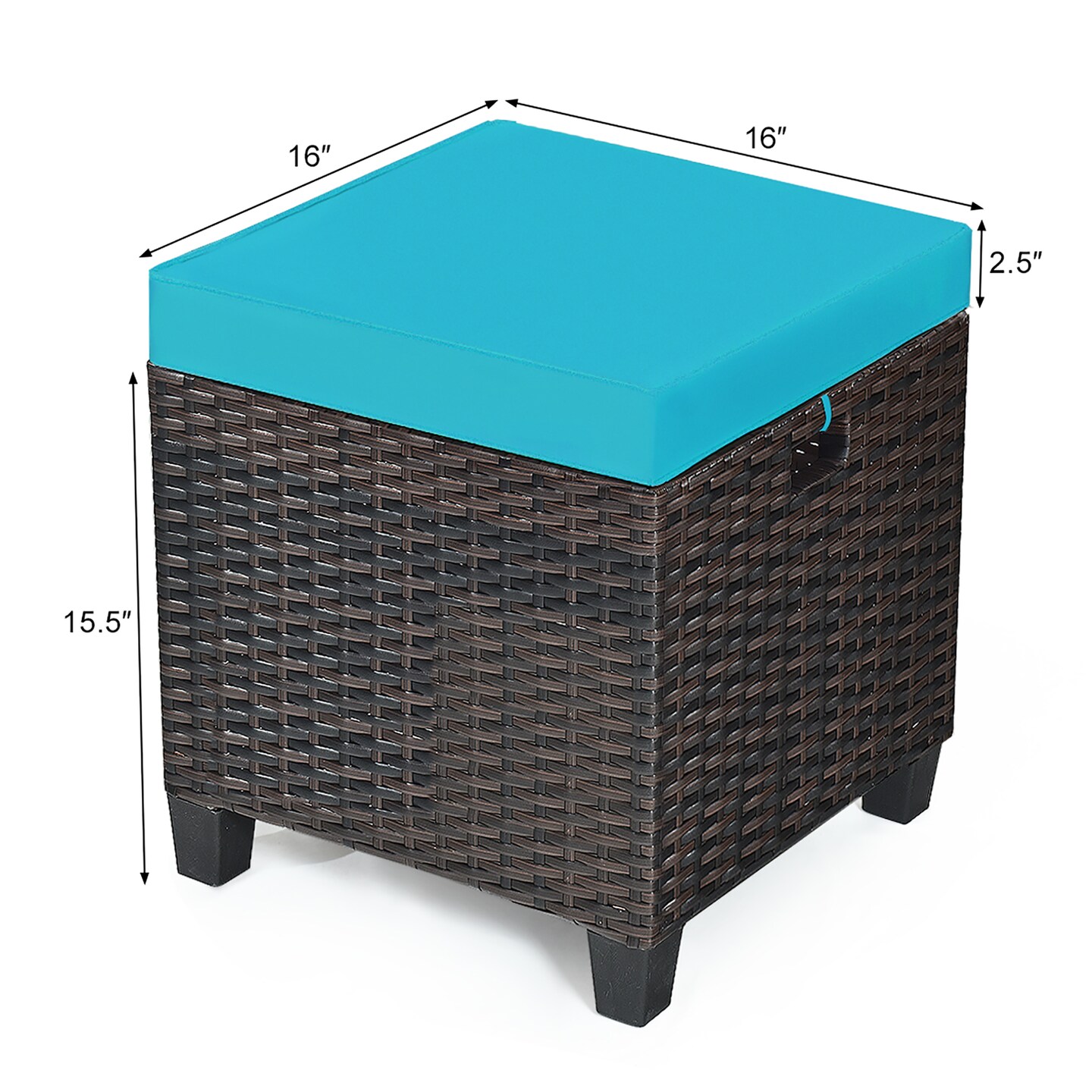 Costway 2PCS Patio Rattan Ottoman Cushioned Seat w/ Foot Rest Turquoise