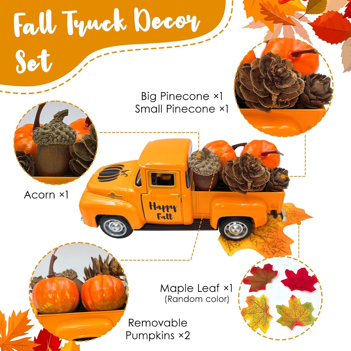 Truck with Mini Fake Pumpkins Fall Decor - Pumpkin Orange