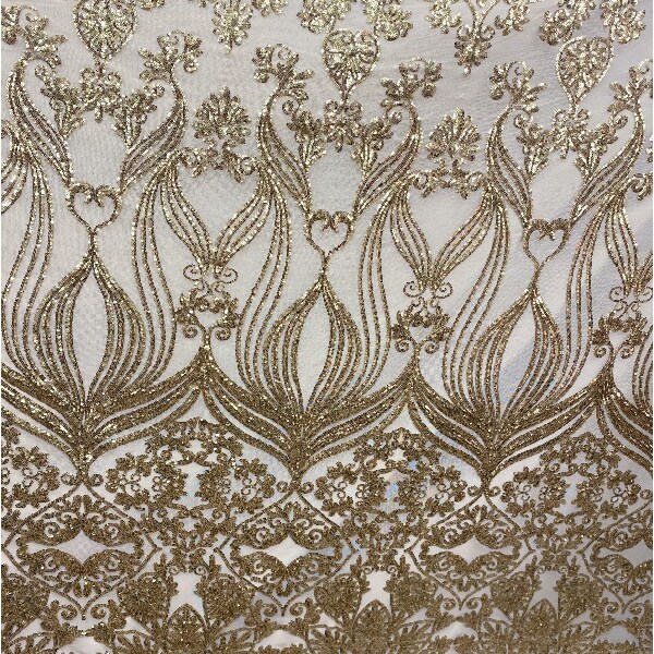 1 Yard Nude Gold Damask Mesh Lace Fabric 100% Polyester Bridal & Evening Wear Material 48–50" Wide