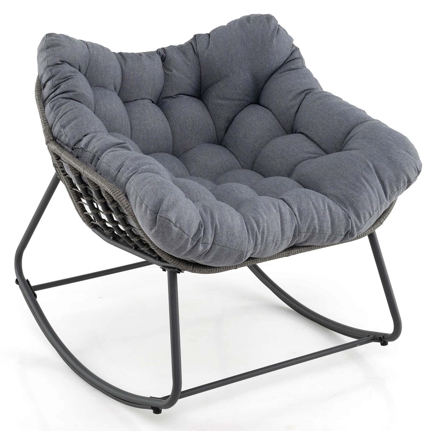 Costway 1/2 PCS Outdoor Rocking Chair Oversized Patio PE Wicker Egg Chair Rattan Lounge Chair Gray