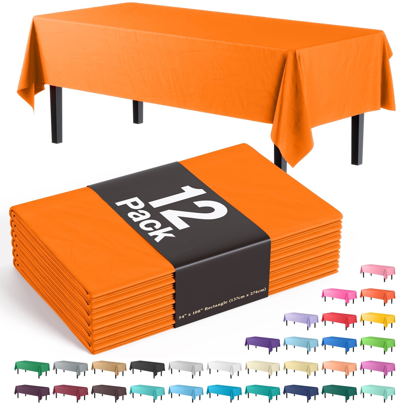 Exquisite 12-Pack Premium Plastic Tablecloth 54in. x 108in. Rectangle Plastic Table Cover