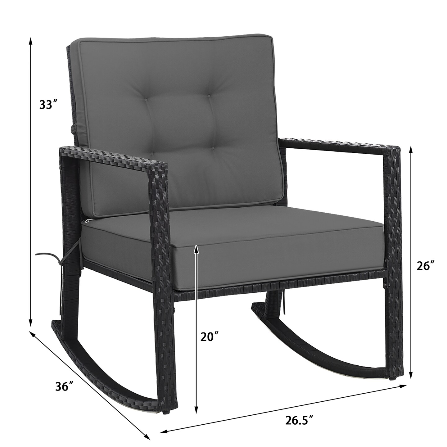 Costway Patio Rattan Rocker Chair Outdoor Glider Rocking Chair Cushion Lawn Navy\Black\Grey