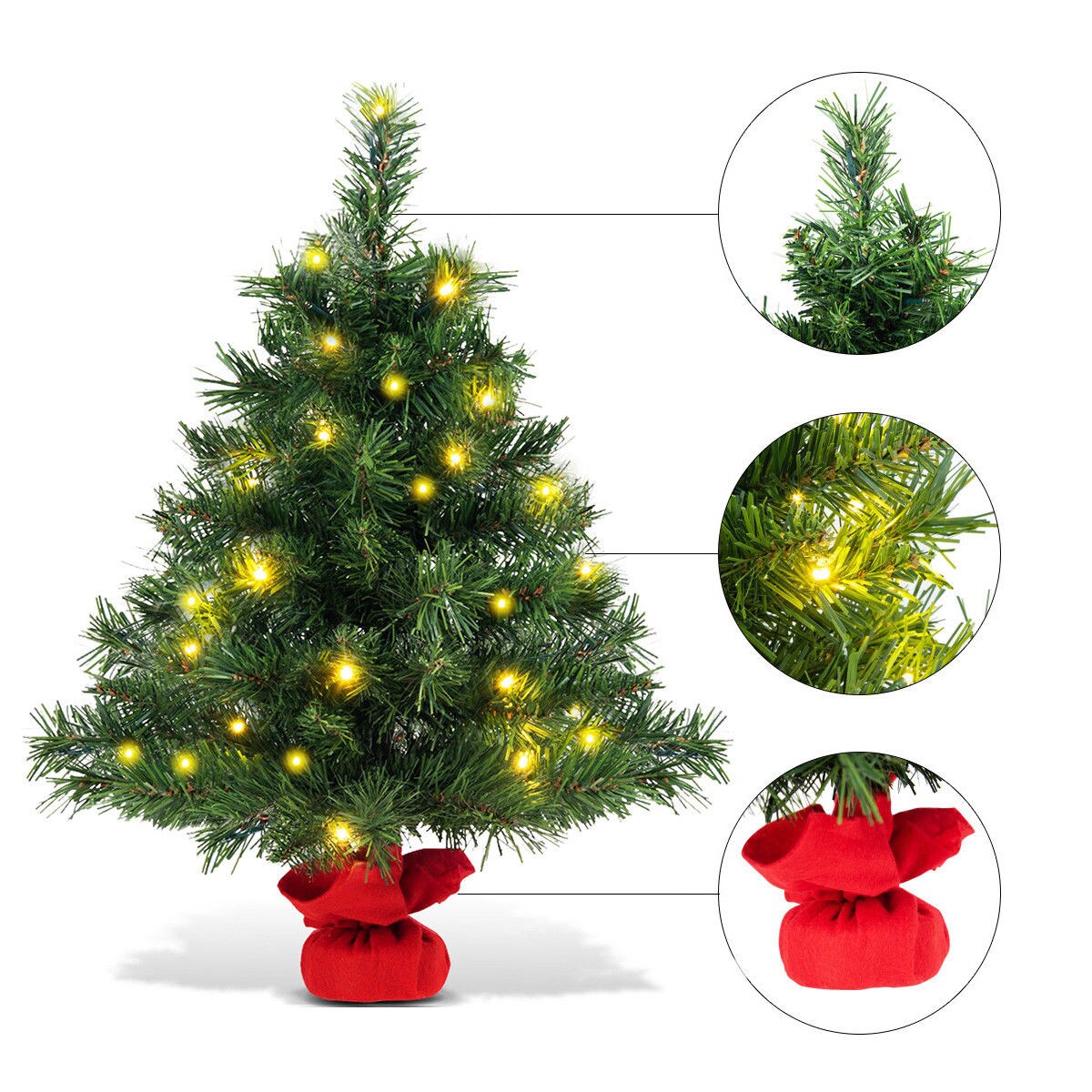 Costway 2 FT Pre-Lit Tabletop Fir Artifical Christmas Tree Led Lights