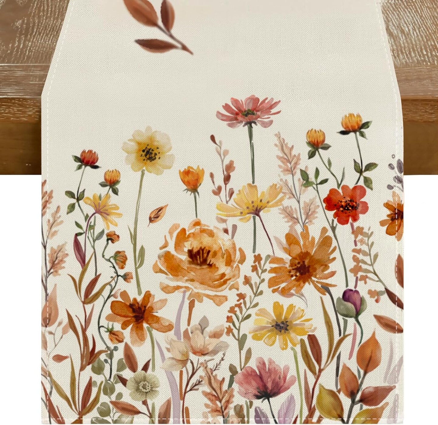 Fall Floral Table Runner 13x72 Inch, Autumn Fallen Leaves Decor- (Multicolor, 13&#x22; x 72&#x22;)